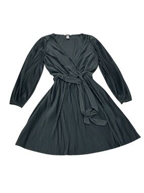H&M Pleated Long Sleeve Wrap Dress Dark Green Size Medium